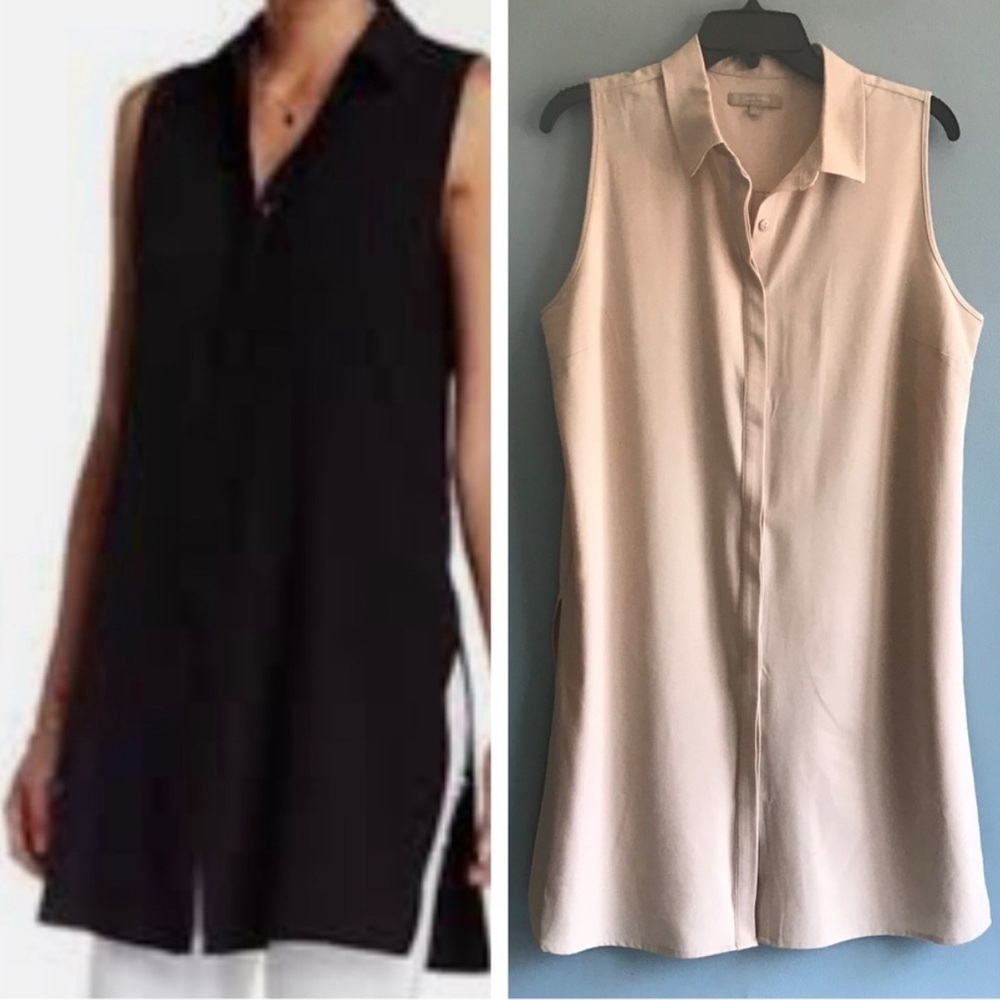 Joan Vass Studio Tan Split Side Button Tunic M